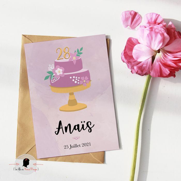 Invitation Anniversaire Gateau Fleuri La Fille Au Noeud Rouge