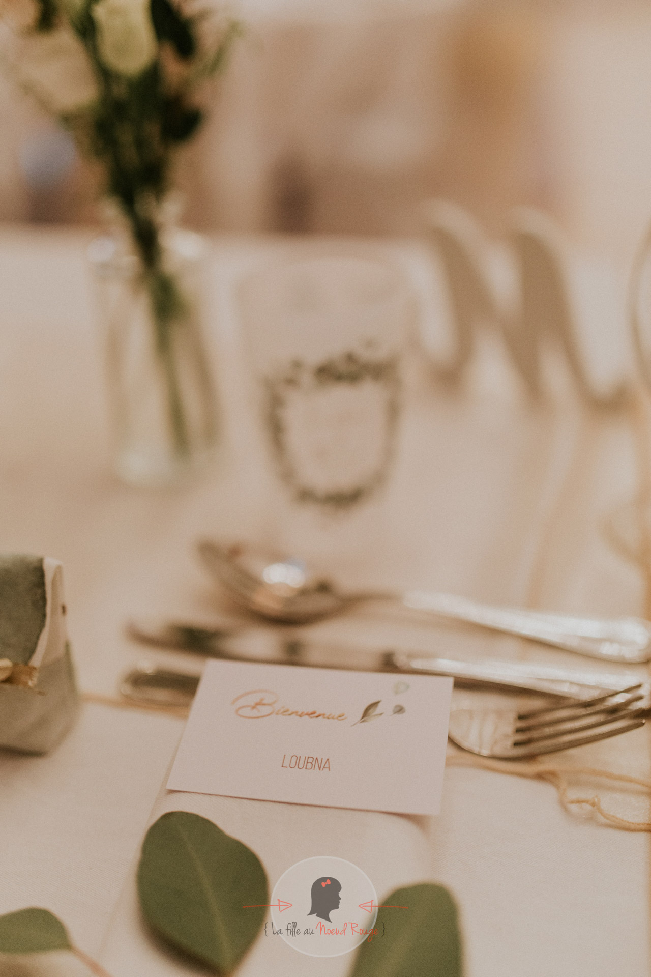 Papeterie mariage sur mesure nature bohème dorure marque-place 3