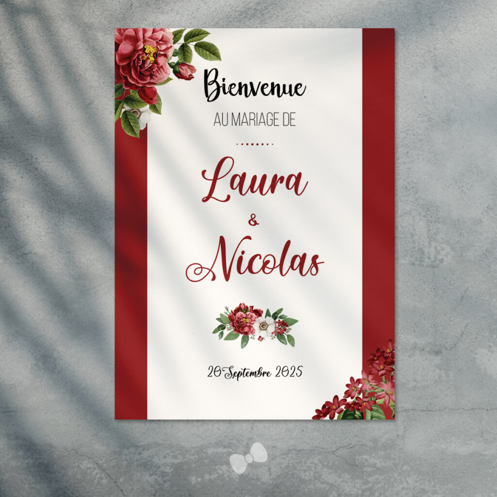 Panneau bienvenue mariage Terracotta personnalisé 99x59 cm acrylique rouge carmin | Les Grands Jours