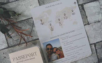 Collection faire part mariage voyage passeport minimaliste chic