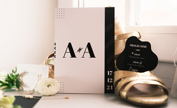 Collection faire part mariage rock chic design géométrique minimaliste moderne noir blanc